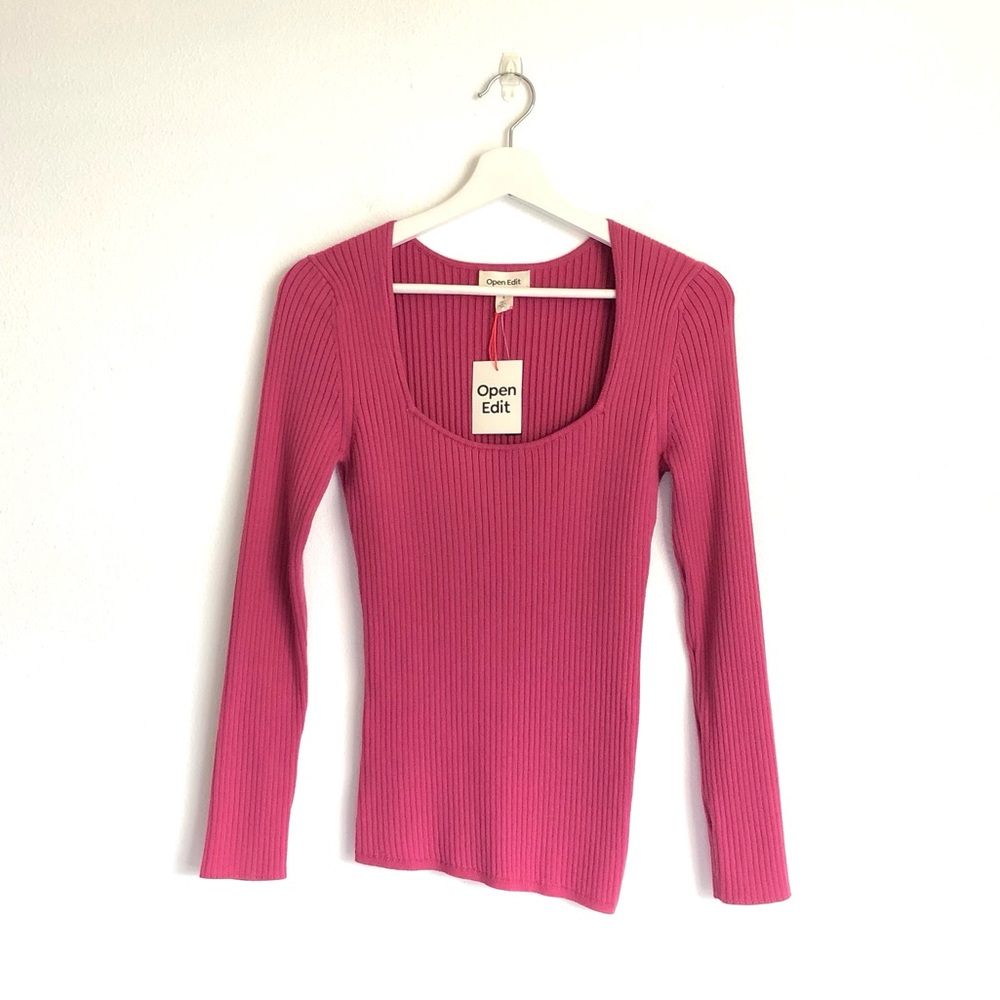 NWT Open Edit Pink Asymmetrical Ribbed Knit Sweater Size Small